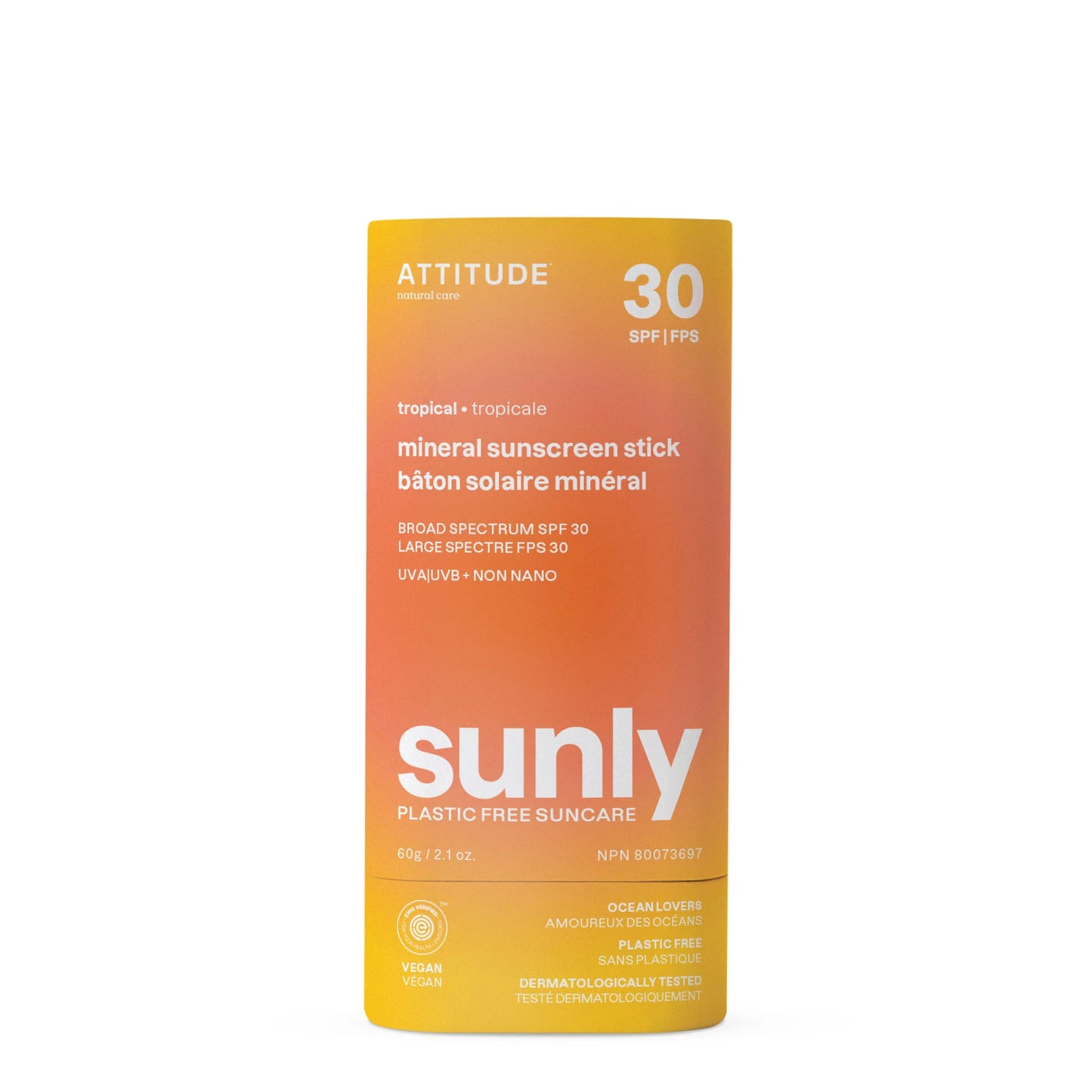 Plastic-free mineral sunscreen stick SPF 30 Tropical