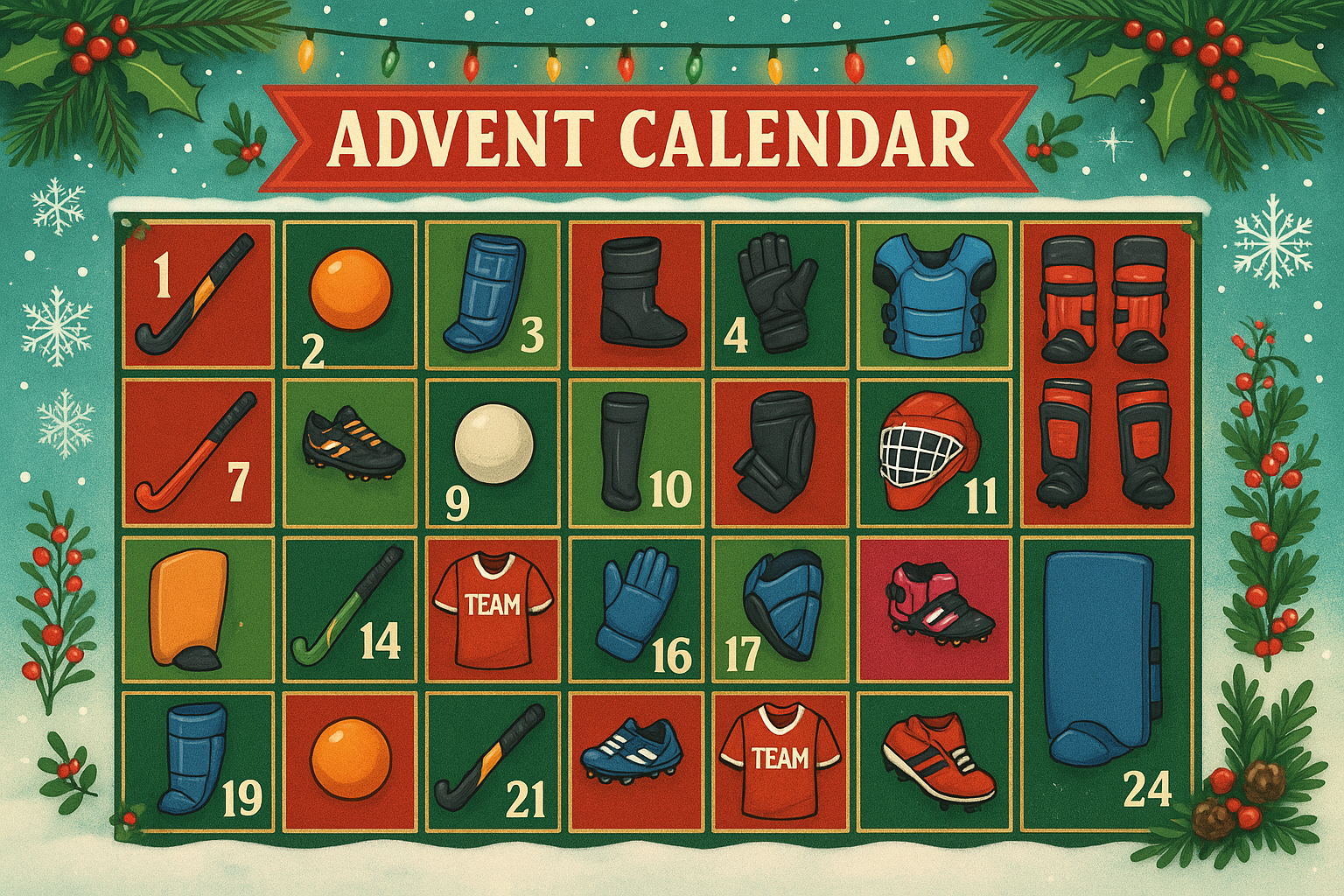 adventskalender mit Feld Hockey equipment